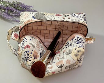 Pink Butterfly Quilted Makeup Bag: Cotton Toiletry Travel Case