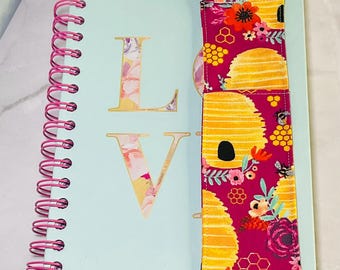 Bee & Beehive Fabric Pen Holder Bookmark: Elastic Journal Accessory