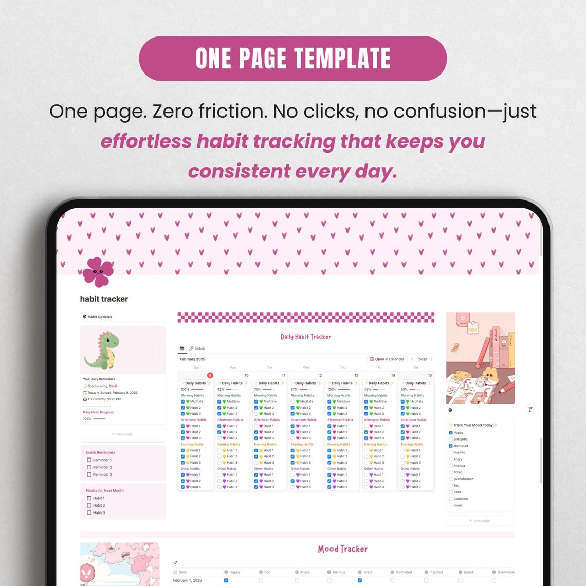 Pink Notion Habit Tracker, Habit Tracker Notion Template, Simple and ...