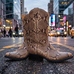 Printed Python Leather Cowboy Boot | Mens Western Boots