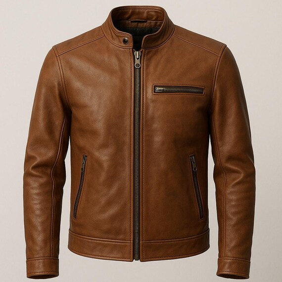 Handmade Brown Leather Jacket for Men – Custom Winter Biker Jacket