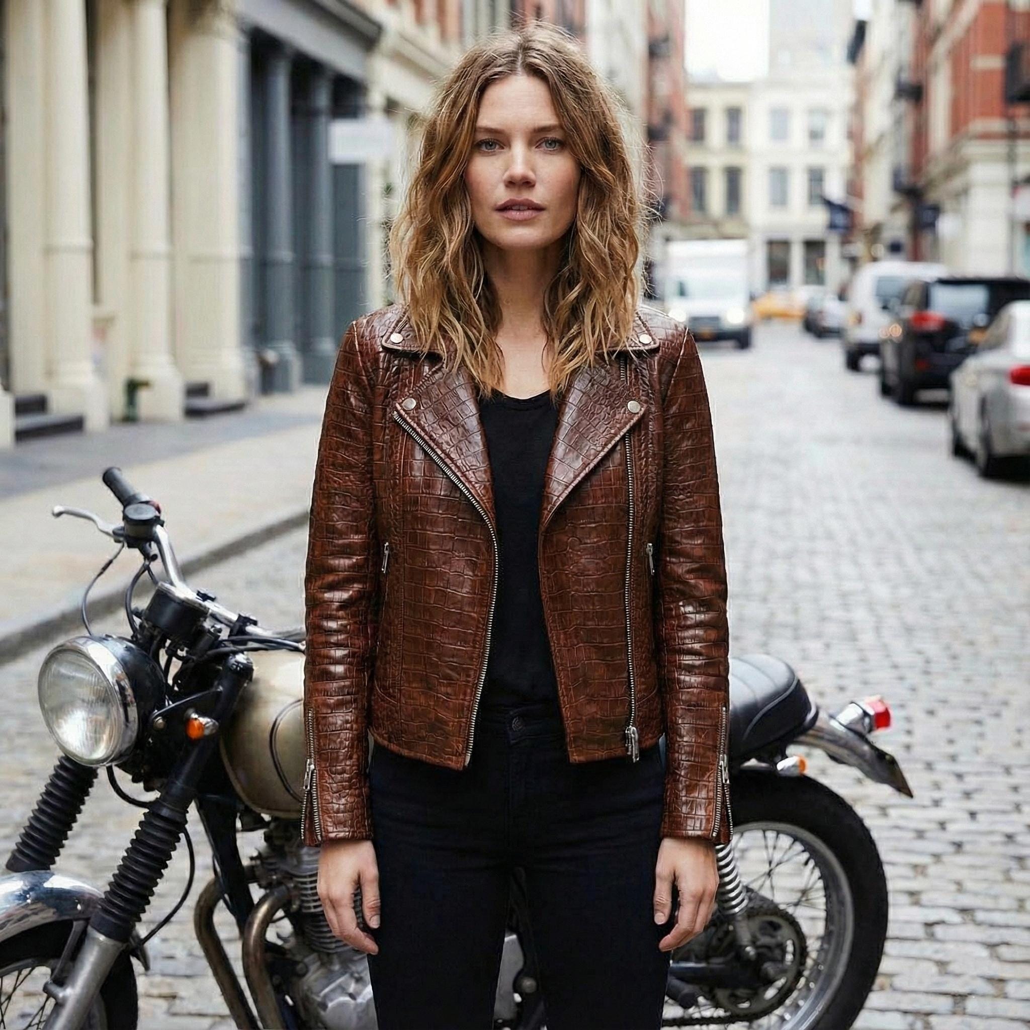 Handmade Alligator Leather Bomber Jacket - Men's Black Crocodile