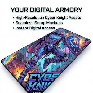 Futuristic Gaming Mouse Pad Digital Design Bundle | 5 High-Res JPG Desk Mat Art Files & Mockups
