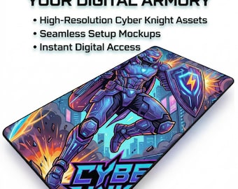 Futuristic Gaming Mouse Pad Digital Design Bundle | 5 High-Res JPG Desk Mat Art Files & Mockups