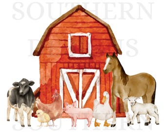 Watercolor Farm PNG, kids png, digital download