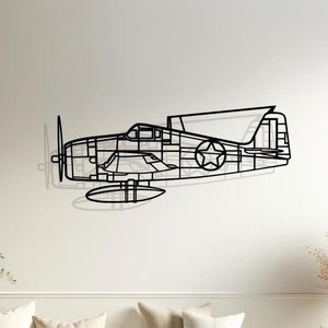 Decoração de parede de silhueta Grumman F6F Hellcat, arte de parede de silhueta de avião, presente de piloto, decoração de aeronave, presente de amante de avião, modelo de aeronave