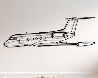 Grumman Gulfstream II Metal Wall Art, Vintage Business Jet Silhouette, Aviation Decor