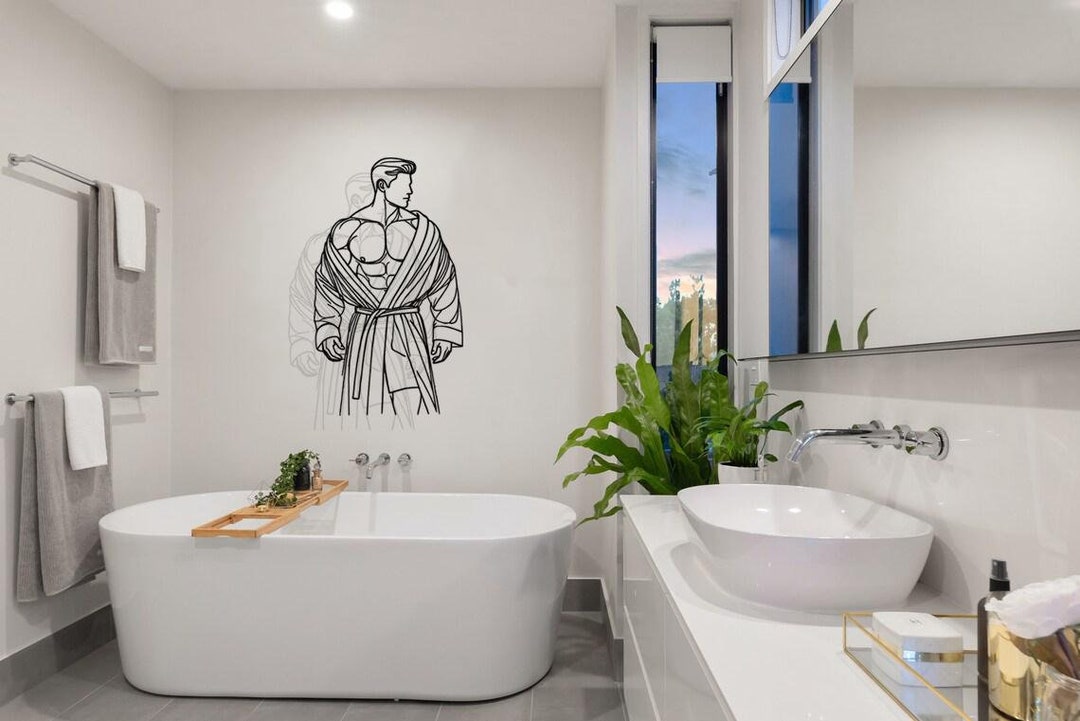 Man Line Wall Art, Metal Wall Art, Male Decor, Man Body Art Work, Bath ...