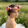 Wildflower crown+Sage Pink Bohemian Dried Flower, Daisy Bridal Crown Wedding Hair Accessories