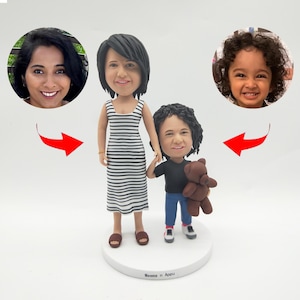 母と子の温かいカスタムボブルヘッド、パーソナライズされたファミリーボブルヘッド、母の日のギフト、ファミリーボブルヘッド、手作りのカスタムフィギュア