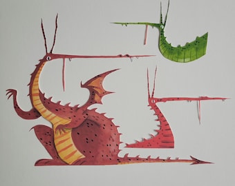 Big Red Dragon wall art packet. 3 different dragon wall stickers.