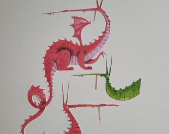 Big Pink Dragon wall art packet. 3 different dragon wall stickers.
