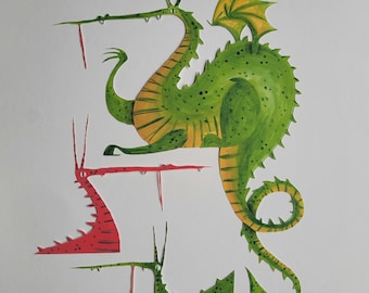 Big Green Dragon wall art packet. 3 different dragon wall stickers.