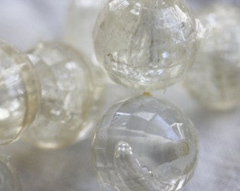 Outer Limits Smoky Ice Balls - SUPER HUGE - Champagne - Opaque Faceted VINTAGE beads