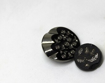 Vintage Black Glass mit silbernen Luster-Buttons/viktorianische Trauerbäpfe/Kollektionen/Nähen/Selbstschanken