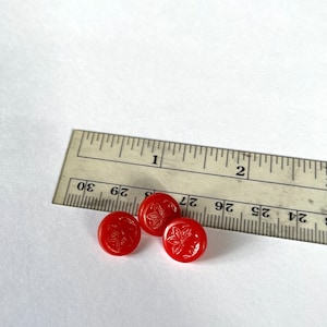 Vintage Buttons /  Teensy Red Embossed Floral Shanks / Trio / Sewing / Trim / Findings / Crafts / Embellishments