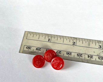 Vintage Buttons /  Teensy Red Embossed Floral Shanks / Trio / Sewing / Trim / Findings / Crafts / Embellishments