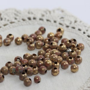 VINTAGE Beads / Tiny Aged Copper / Bronze Alloy Craft Beads/ Meta/ Metallic / Copper / Aged Patina / Oxidized 4 mm (100)