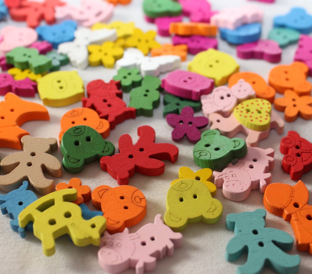 New Stock - Colorful Wooden Novelty Button Destash Fun Pack Asst (13 ...