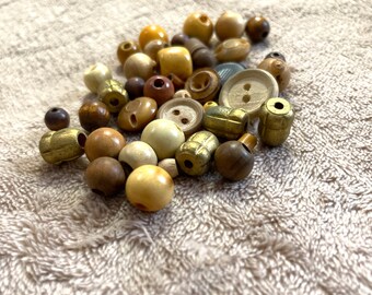 Vintage Natural Wooden Beads and Buttons / Fun Pack / Crafts / Sewing / Trims / Findings / Projects / Embellishments / 35+