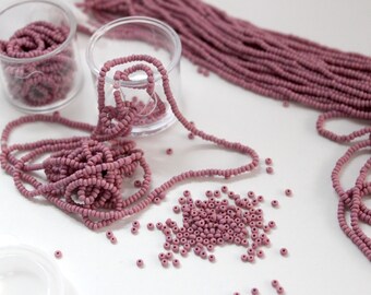Vintage Beads / Seed Bead / Preciosa Czech Glass / Soft Opaque Light Mauve Pink / 2 + Strands per container / sz 15 1.3 mm