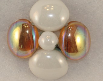 VINTAGE - glas kralen Topaz en ivoor Cabochon decoratie - zware, Floral, marmer, stoffen (4) 28 mm