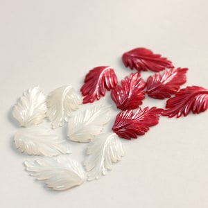 Vintage French Cabochons / Flat Back / Red & White Combo Pack / Serrate Leaf Style / 26 mm (12) Steampunk / Flame / Leaf / Crafts