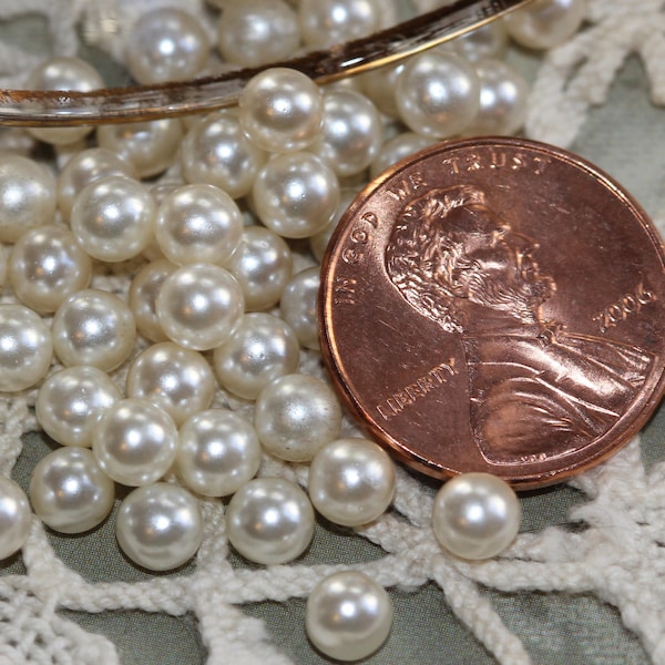 VINTAGE Beads / Mother of Pearl / 5 mm / Hole-less pearls / Crafts / Trim / Projects / Findings / Bridal (20)