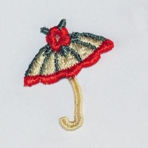 Vintage Silk Appliqué / Tiny Spring Parasols / Red & Yellow/ Sewing / Crafts / Patches / Silk Embellishments