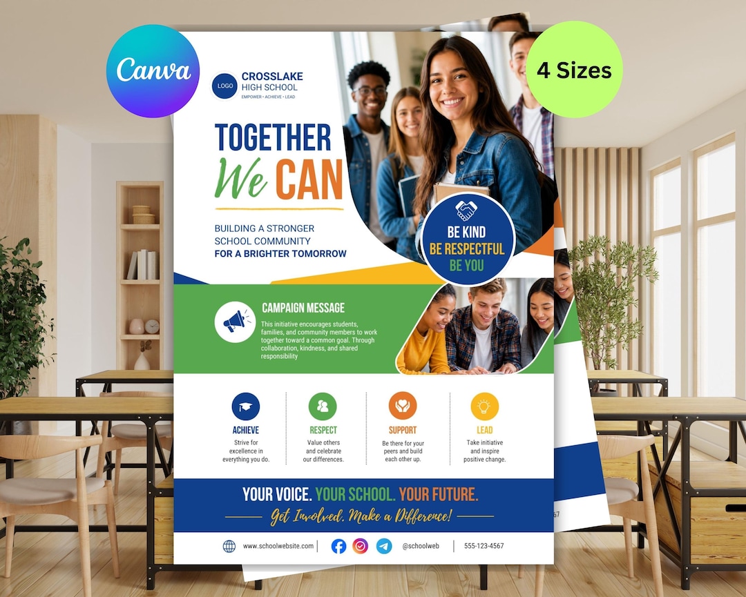 School Awareness Campaign Flyer Template | Editable Student Leadership ...