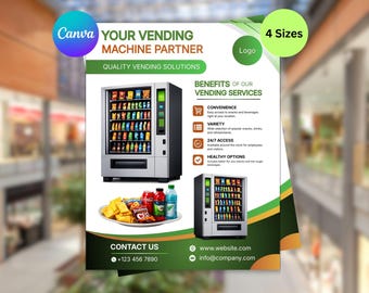 Vending Machine Flyer Template | Business Poster | Editable Canva Ad (4 Sizes)