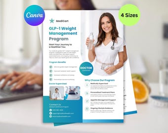 GLP-1 Weight Management Flyer Template, Medical Canva Design (Digital Download)