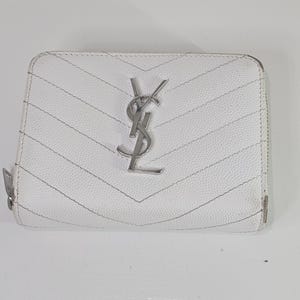 Carteira dobrável acolchoada branca YSL autêntica