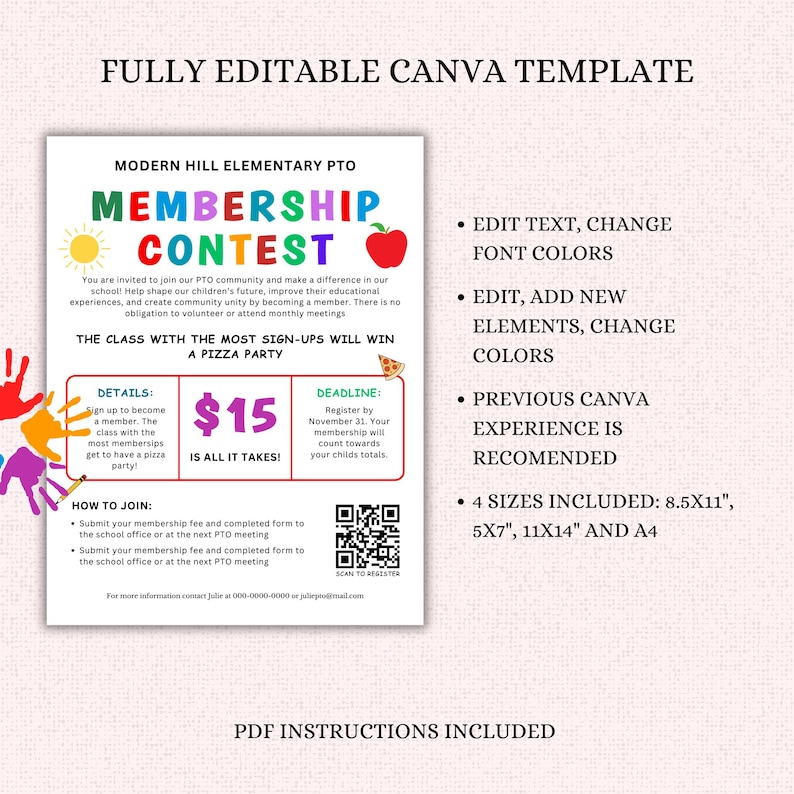 PTO PTA Membership Contest Flyer - Editable PTO Flyer Template - Pto
