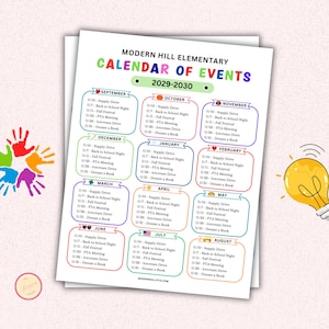 PTA/PTO Calendar of Events Flyer - Editable Canva Template for School Events - PTO Monthly Event Dates - PT56