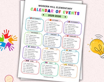 PTA/PTO Calendar of Events Flyer - Editable Canva Template for School Events - PTO Monthly Event Dates - PT56