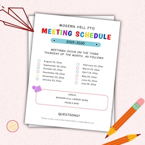 PTO PTA Meeting Flyer Template - Editable PTA Meeting Schedule Flyer Template - Instant Digital Download
