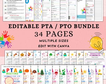 Ultimate PTO PTA Flyer/Form Template Bundle - Editable Recruitment, Membership, Newsletter, Calendar, Forms, and Meeting Templates