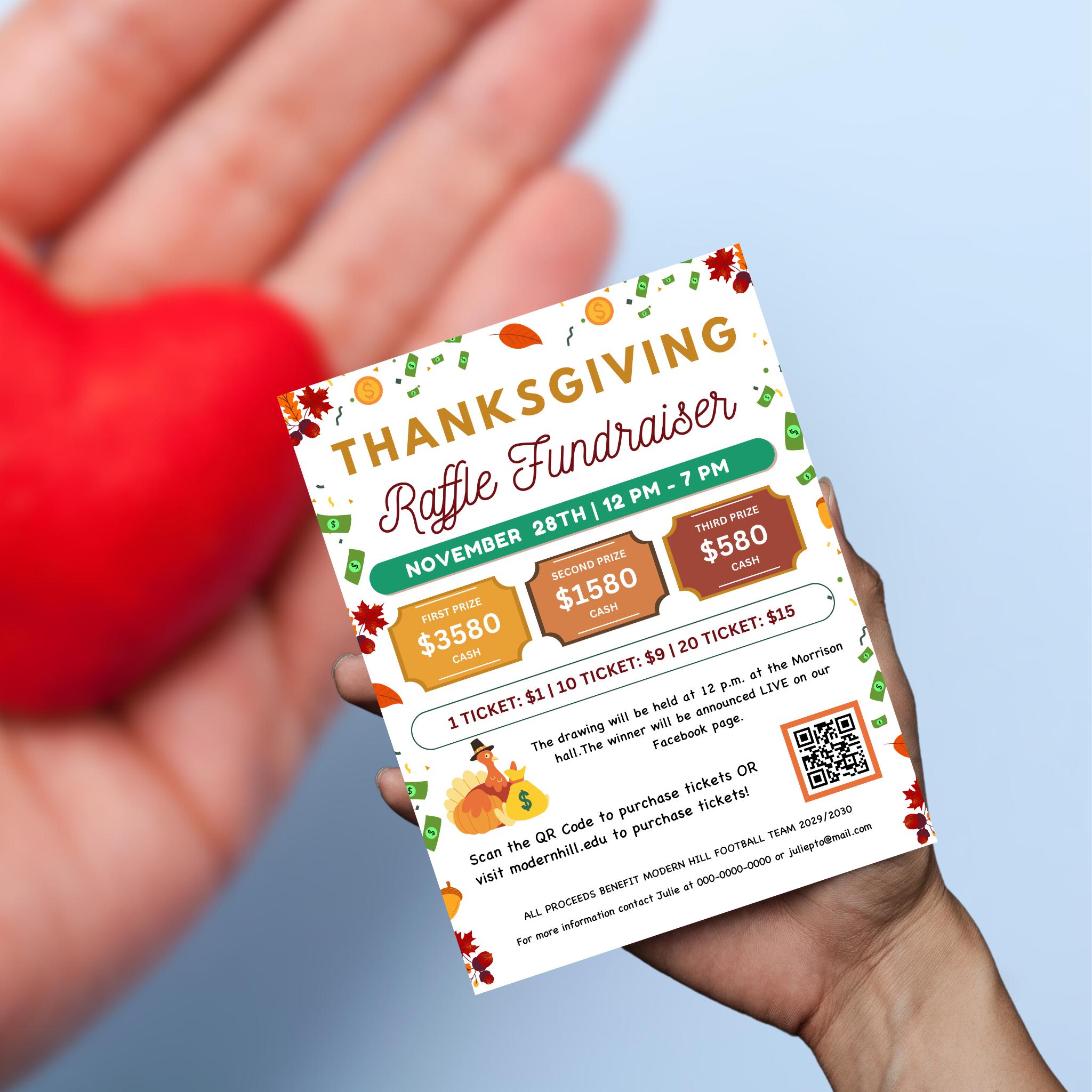 Turkey Raffle Template Editable Thanksgiving Raffle Fundraiser Templates Flyer, Cash Raffle ...