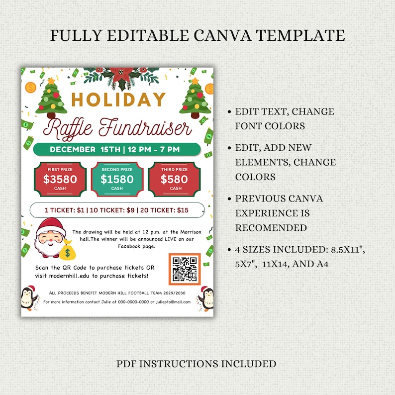 Santa Clause Raffle Editable Holiday Raffle Fundraiser Templates Flyer, Raffle Ticket ...
