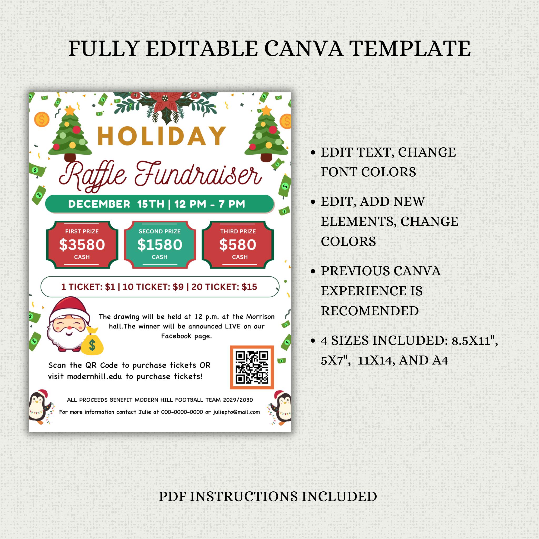 Cash Raffle Flyer Editable Holiday Raffle Fundraiser Templates Flyer, Raffle Ticket ...