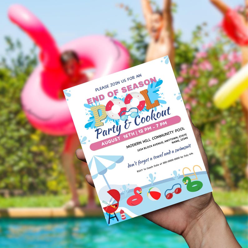 Editable End of Season Pool Party Flyer Template, Goodbye School, Hello ...
