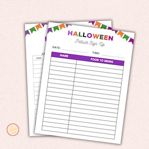 Halloween Potluck Sign-Up Sheet Template, Appreciation Luncheon Invitation, Office, School Party Potluck Flyer
