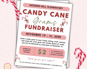 Editable Candy Cane Gram Canva Template - Holiday Christmas Grams Printable - Santa Pto Pta School, Church, Winter Fundraiser Xmas Printable