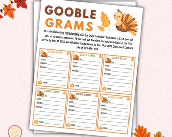 Gooble Thanksgiving Gram Flyer - Thankful Grateful for You Candy Gram - Editable Pto Pta School, Church Fall Fundraiser Template