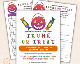 Trunk or Treat Flyer, Vehicle Registration, Sign Up Sheet Template, Editable Halloween School, Church, Neighborhood, Event Invitation
