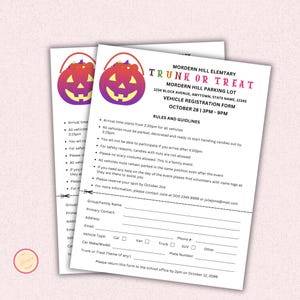 Truck or Treat Vehicle Registration Form Template, Halloween School, Community, Church, Neighborhood, Event - Editable Template