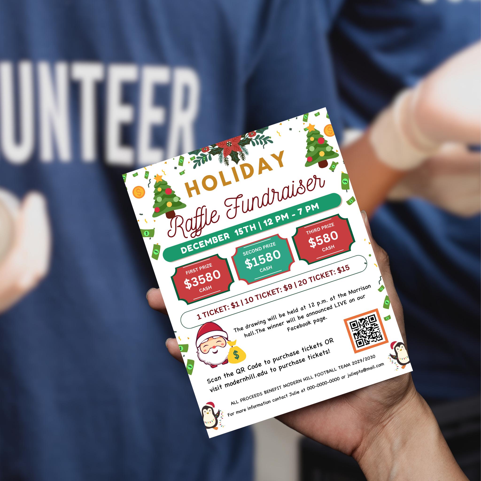 Editable Holiday Raffle Fundraiser Templates Flyer, Raffle Ticket ...