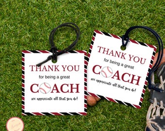 Baseball Coach Appreciation Tag Printable - 3x3 Cookie Label -  Thank You Coach Gift Tags - Digital download - Back to School