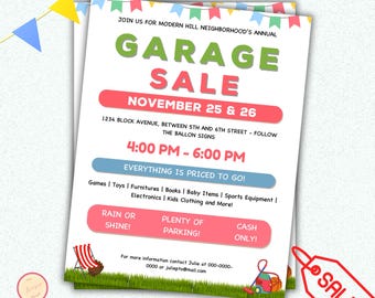 Neighborhood Garage Sale Flyer, Printable PTA PTO Flyer, School Church Fundraiser, Community Garage Sale Template, Rummage Sale Event Poster